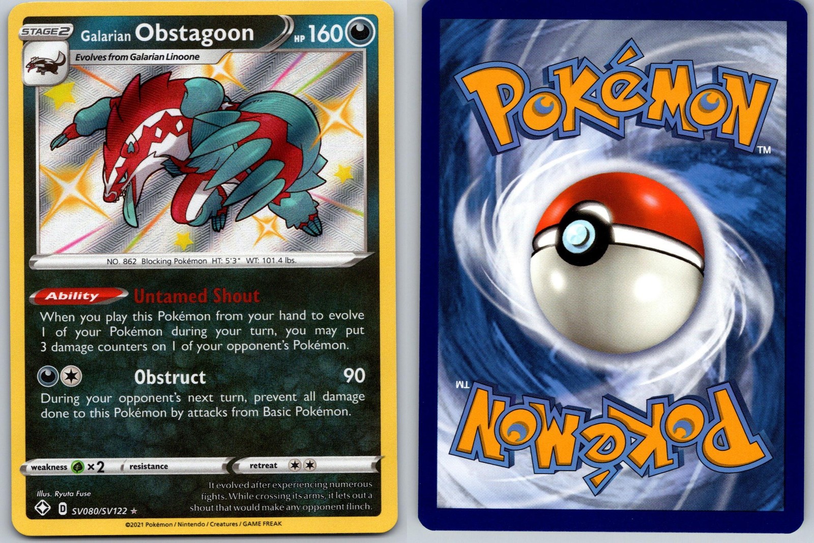 GALARIAN OBSTAGOON POKEMON SHINING FATES SHINY VAULT SV080/SV122 SHINY RARE NM/M