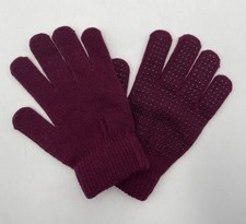 Vintage Women  s Knit Gloves W/Grippers Stretch Fit NOS 80s/90s Burgundy