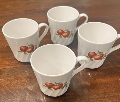 Set of 4 Corelle Coordinates Fruit Chutney Swirl Coffee Mugs Cups Pears Apples