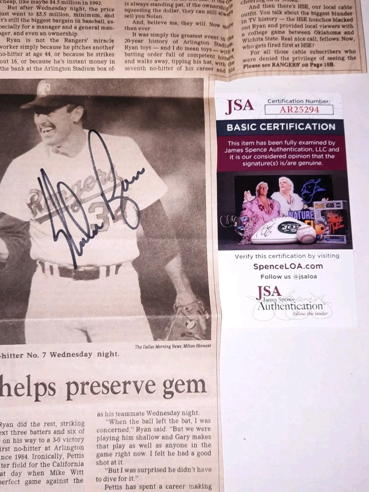 Nolan Ryan & Rickey Henderson Autographed Newspaper 5/2/91 JSA - Image 4 of 4