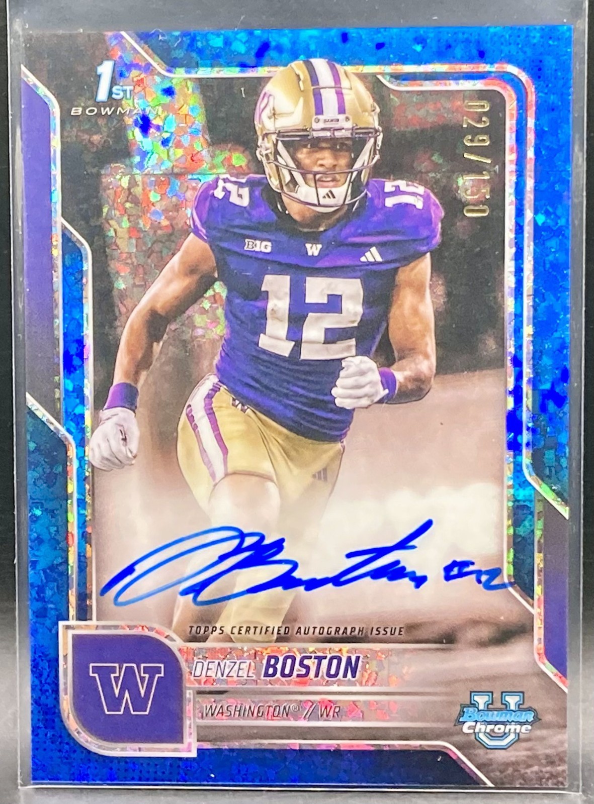 Denzel Boston 2025 Bowman Chrome U 1st Blue Mini Diamonds Auto /150