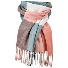 Clothirily Womens Winter Scarf, Fashion Cashmere Feel Plaid Pink Green Lattice
