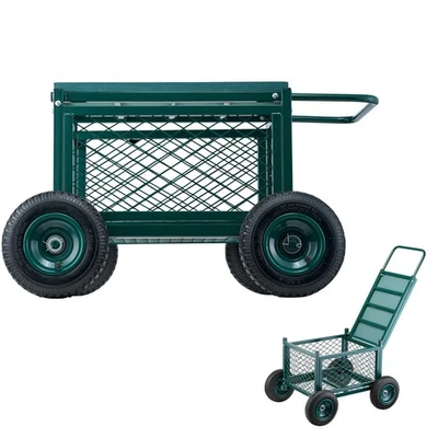 Siège Jardin Roulant Tabouret Jardinage sur Roues Métal Robuste Rangement - Photo 1/4