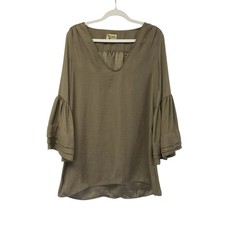 Show Me Your MuMu V Neck Tunic Top Bell Sleeve Ruffle Renaissance Olive Size S M
