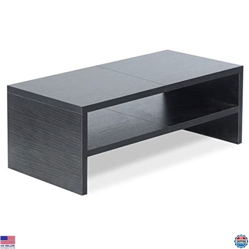 2-Tier Wooden Desktop Monitor Stand Riser, Printer & TV Shelf, Black Organizer - Picture 1 of 6