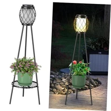 Solar Lights Outdoor with Plant Stands 2 36in B- 2Pack Black - Single shelf