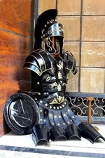 Roman Black Armor Muscle Cuirass Jacket With Helmet Shield Leg & Arm Guard suit