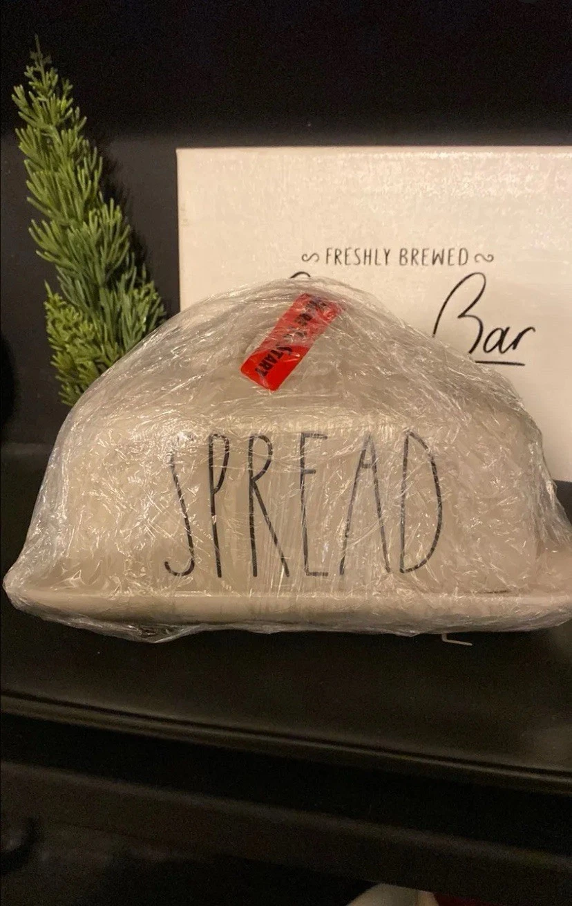 Rae Dunn Butter Dish Marked “SPREAD” White Ceramic Farmhouse Chic