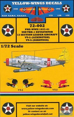 YWD72002 1:72 Yellow Wings Decals TBD-1 Devastator VT-2 VT-3