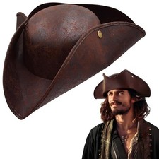 Distressed Brown Pirate Tricorne Hat Tricorn Faux Leather Colonial Costume