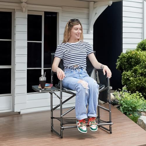 Medium Tall Directors Chair Foldable Makeup Seat height: 23.2 inches Grey - Bild 3 von 6