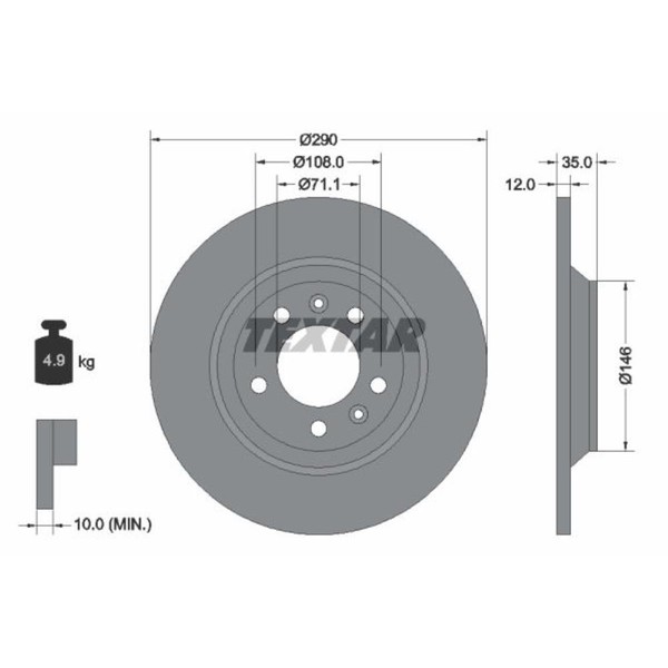 Textar 2X Bremsscheibe Hinten Ø290 Mm Beschichtet FüR Peugeot 407 SW 6E_ 2.0-image