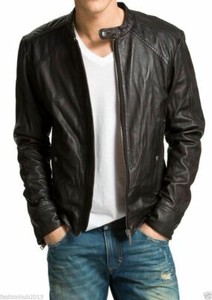 Homme Fashion en cuir véritable peau d'agneau cuir style motard Veste Moto Homme Fashion en cuir véritable peau d'agneau cuir style motard Veste Moto