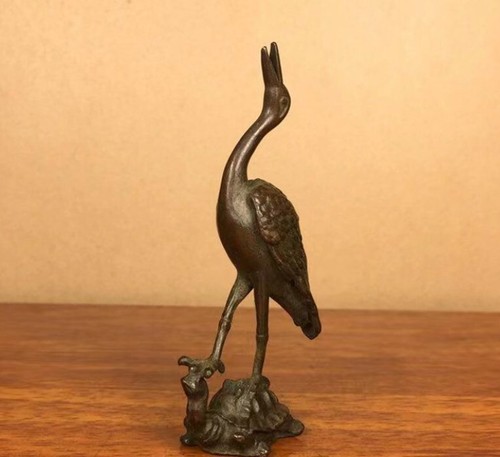 Rare Old Chinese Antique Copper Turtle Crane Statue Animal Netsuke - Picture 2 of 6