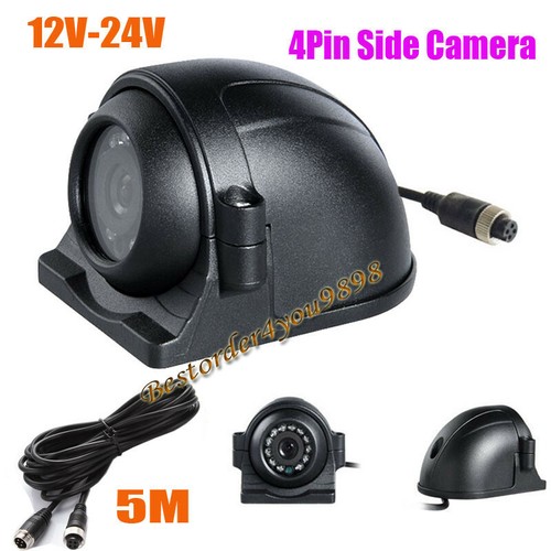 12-24V 4Pin 12LED Side Rear View Reverse Backup Camera +5m For Truck Bus Monitor