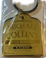 New Michael Collins Irish Whiskey Gold Key Chain Ring Advertising Metal Fob