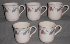 Set (5) Lenox POPPIES ON BLUE PATTERN 10 oz Handled Mugs MADE IN USA