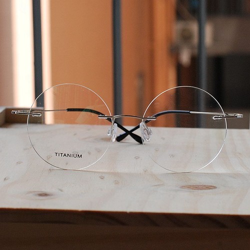 Silver Steve Jobs round titanium eyeglasses frame rimless mens flexable