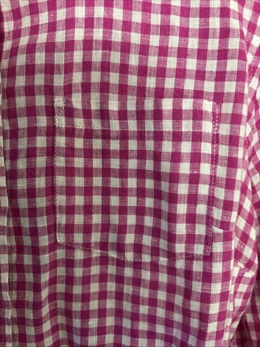 Talbots 100% Linen Button Up Shirt Size Medium Pink/White Gingham Beach EUC - Picture 6 of 11