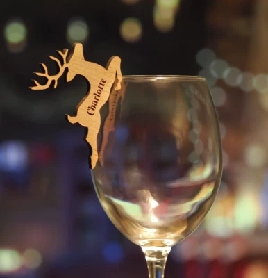 Personalised Wooden Deer Christmas Table Place Name Setting Glass Decoration