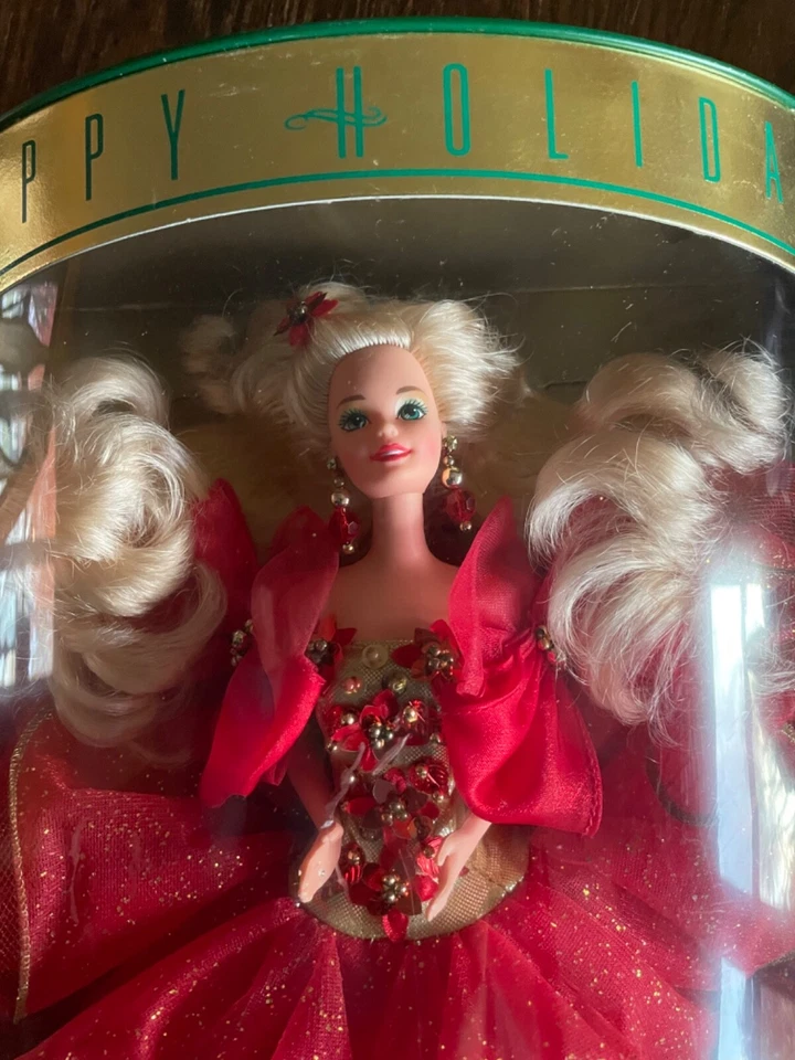 Винтажная 1993 Happy праздники специальный выпуск Барби совершенно новый, задняя часть коробки изогнутый - Изображение 3 из 4