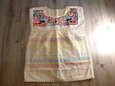 VTG Mexican Peasant Blouse Handmade Embroidered L Cotton Folk Art Boho Floral