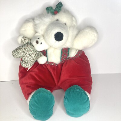 Vintage Commonwealth White Teddy Bear Christmas 1992 Suspenders