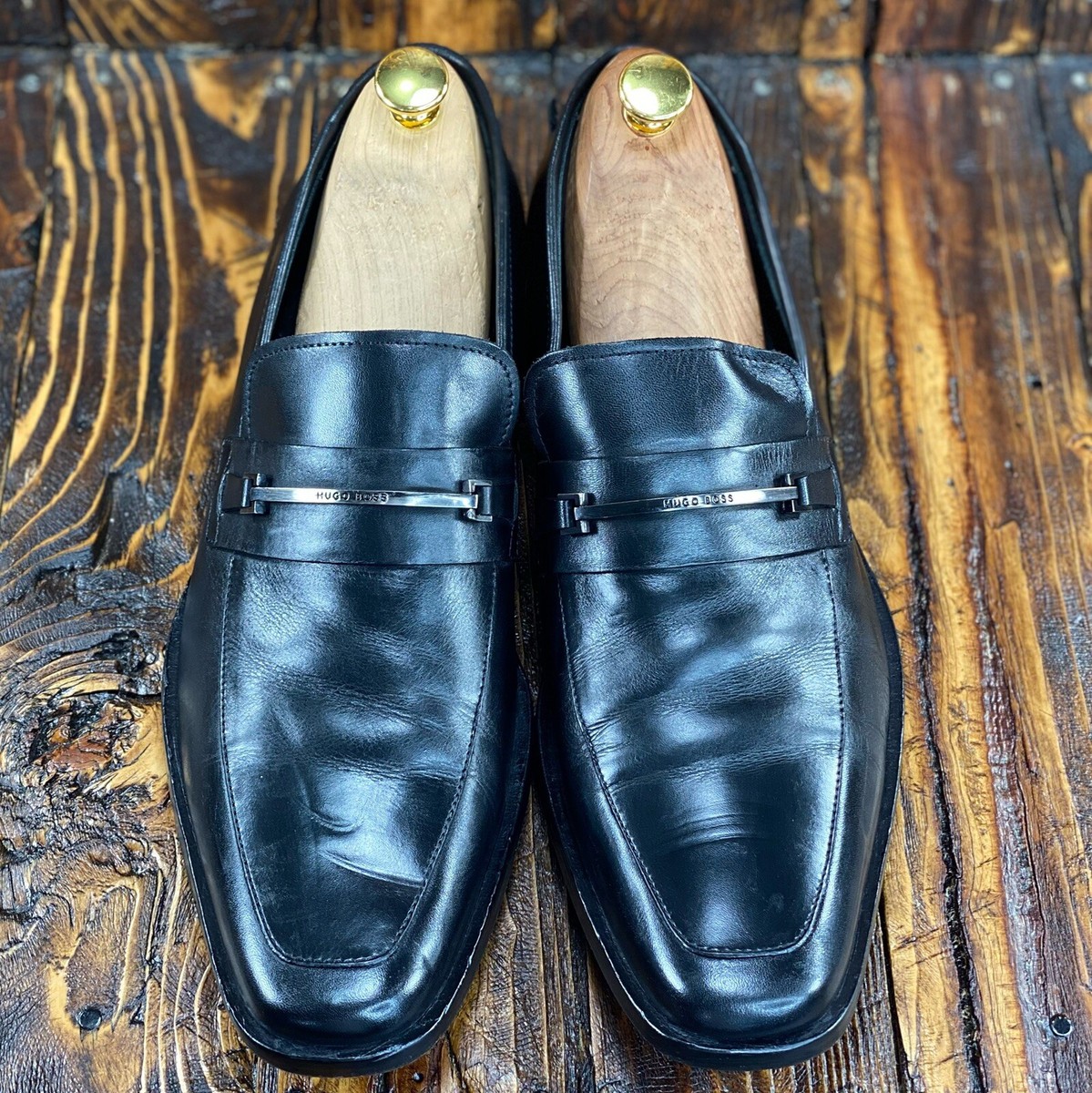 HUGO BOSS Men\'s Size 8 Leather Square Toe Black Loafers Hugo Boss Horsebit HUGO BOSS Men main image 2