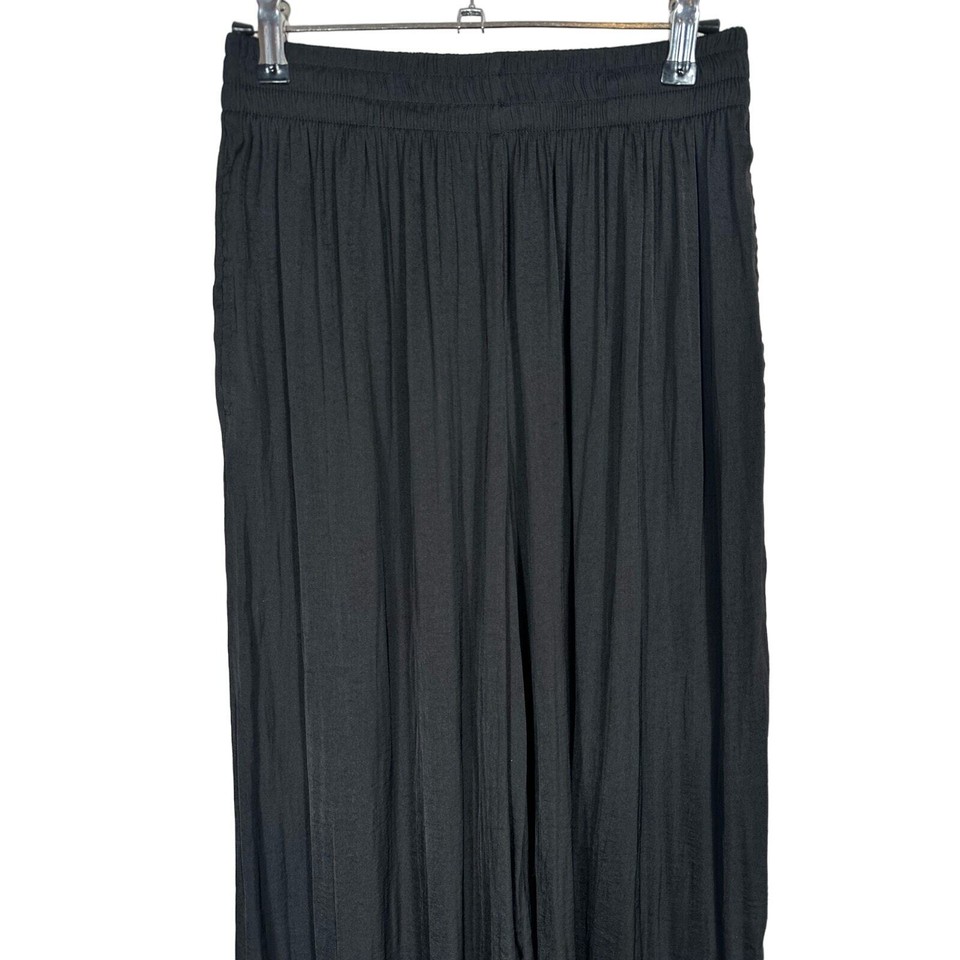 ZARA Pleated Palazzo Wide Leg Trousers Pants Black S. Elastic waist