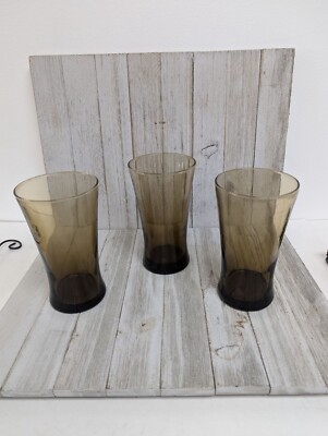 Vintage 3 Anchor Hocking Tumblers Linden Smokey Brown Drinking Glasses