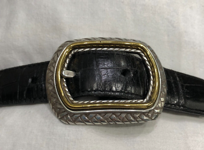 Brighton Reversible Croc Embossed Black Brown Leather Belt  display picture 2