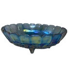 Vintage Bowl Iridescent Carnival Glass Blue Harvest Grape Footed Oval Fruit