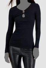 $39 Inc International Concepts Women's Black Ring-Cutout Rib Top Petite Size PS