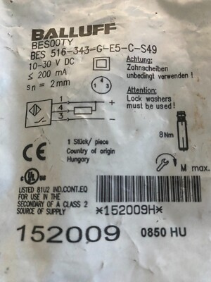 BALLUFF BES516343GE5CS49 INDUCTIVE SENSOR 8 X 45 MM CONNECTOR NORMALLY OPEN NO