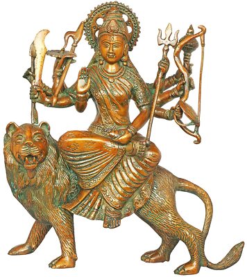 Brass Hindu Goddess Durga Idol Statue Figurine 11.5 inches