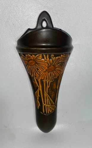 Atq Roseville Rosecraft Panel Sunflowers Silhouette Wall Pocket circa 1920s