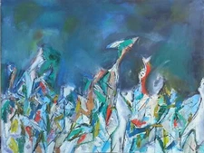 Russian Thomas, title of the work "CROWD", oil on canvas cm 50x70