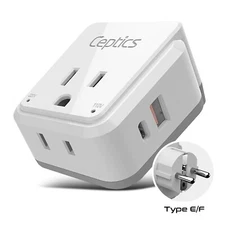 Ceptics Germany,Korea Travel Adapter Use inFrance, Russia,Netherlands Type E/F