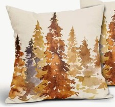 Brown Gold TREES Nature Scenic Wildlife Linen Throw Pillow Cover Fall Home Decor