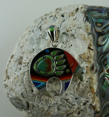 Bear Pendant Navajo Indian Jewelry Gemstones Sterling Silver Indian Tat