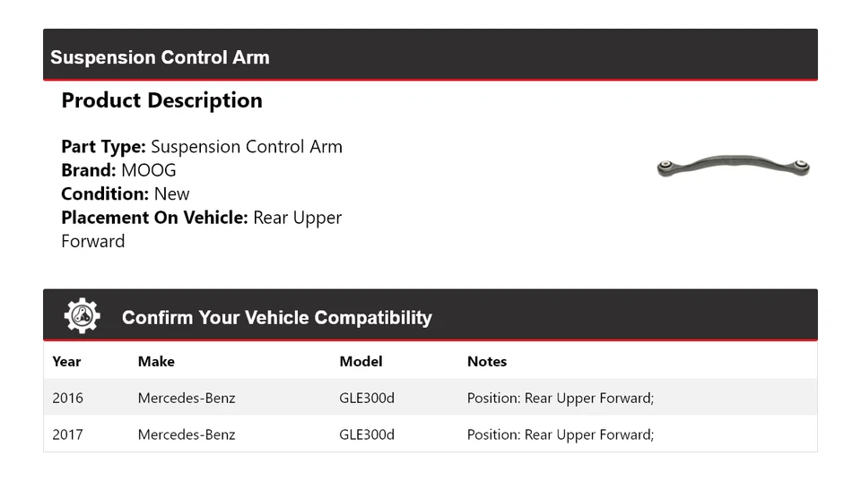 Brazo de control de suspensión MOOG para Mercedes-Benz GLE300d 2016-2017 Foto 2 de 4