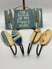 The Beach Is My Happy Place Beach Sign And Set Of 4 Surfboard Hangers Decor