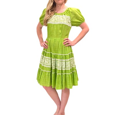 American Vintage 70s 80s Square Dance Dress MED Peasant Skirt S/M Cottage  Fairy | eBay