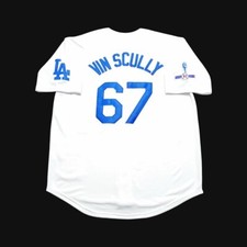 Vince Scully LA Dodgers VIN & 1950-2016 Sleeve Home White Men's Baseball Jersey