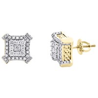 JFL 10K Gelbgold Diamant 10Mm 3D X Kubanische Ketten Ohrstecker 1/2 CT