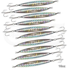 10pcs 16oz Fishing Diamond Jig Holographic Laser Jigging Metal Lures treble hook