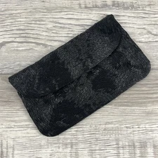 Vtg MAGID Black Beads Beaded Clutch Purse Evening BAG Swirls Hong Kong