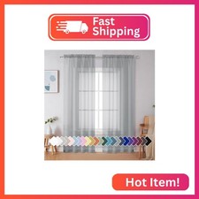 Simplebrand Light Grey Sheer Curtains 90 Inches Long 2 Panels, Light Filtering R