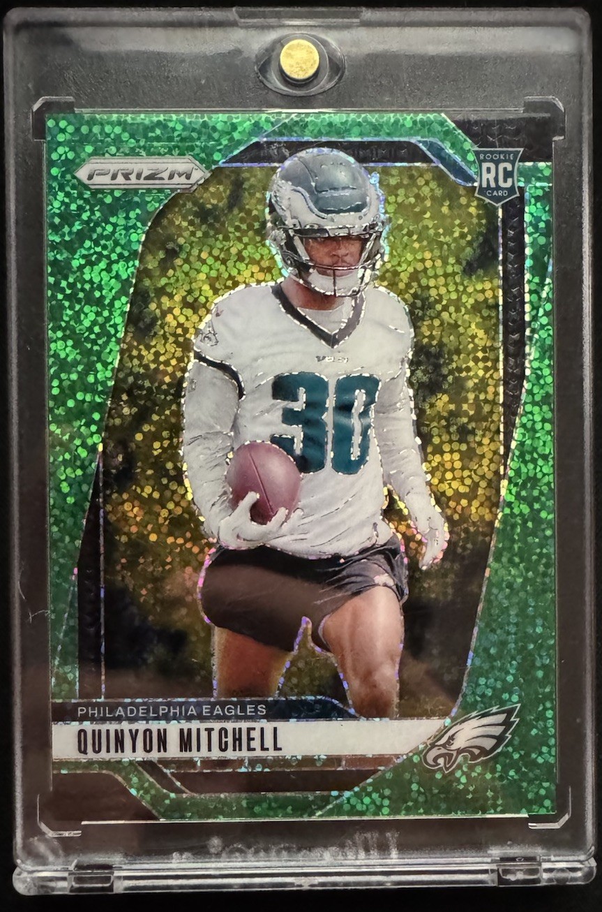 2024 Panini Prizm Rookies Quinyon Mitchell #381 Green Sparkle Prizm /8 (RC)