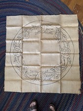 Hooked Rug Burlap 38 X 40 Flicek Punch Needle Shuttle Metal and Wood